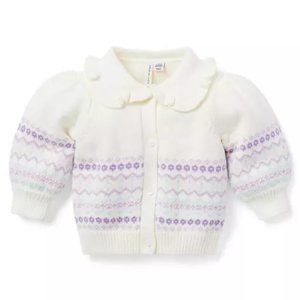 Janie & Jack BABY FAIR ISLE RUFFLE COLLAR CARDIGAN NWT inc. J&J  Gift Box